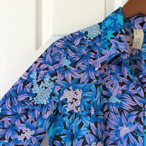 Roxanne 70's Vintage Union Made Floral Pointed Collar Button Down Shirt Purple M - Picture 4 of 12
